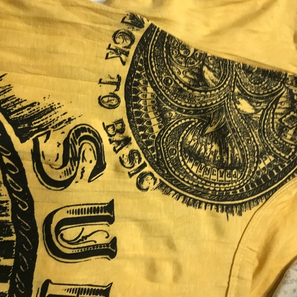 Men's Tibetan Sure Om Yellow Yoga Clothing Crinkled Cotton T-Shirt Hippie Small - Picture 5 of 5